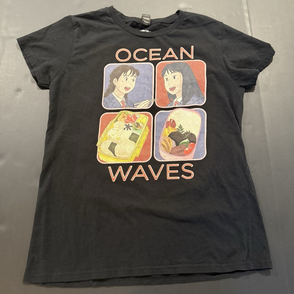 Studio Ghibli Film Collection Ocean Waves Women's M Black T-Shirt